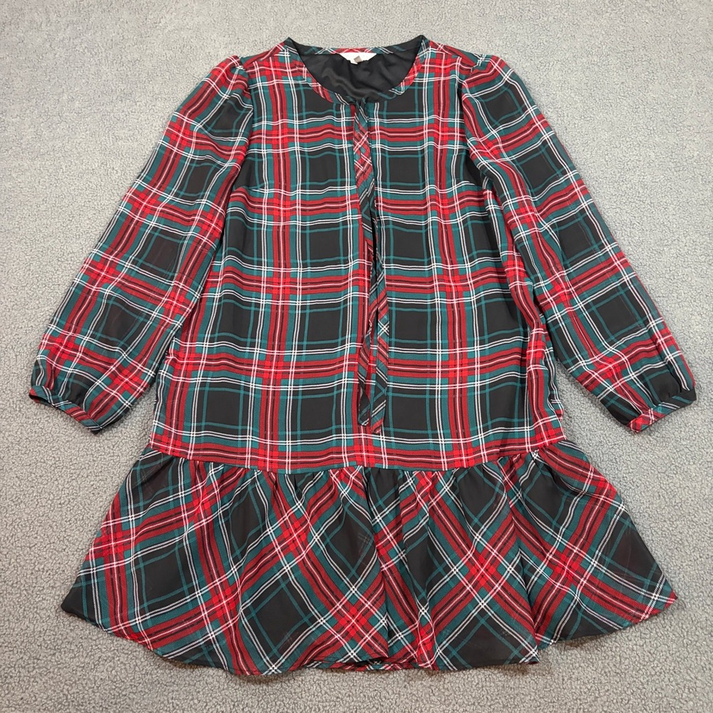 Draper James Mini Dress Womens Medium Red Green Plaid HOL22DRW1058 Drop Waist